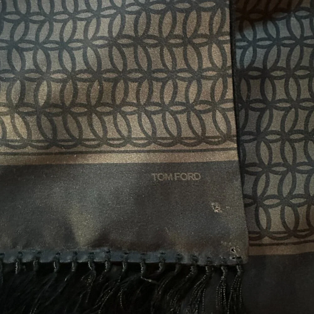 Authentic Tom Ford Geometric Silk & Cashmere Scarf, OS